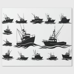 Papel de Embrulho com Silhueta de Barco de Pesca