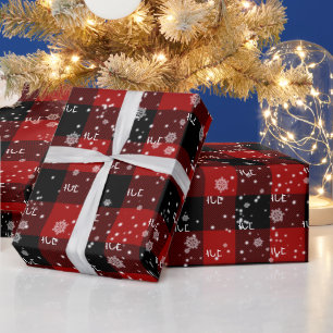 Papel de embrulho com texto PAZ de Natal em flocos