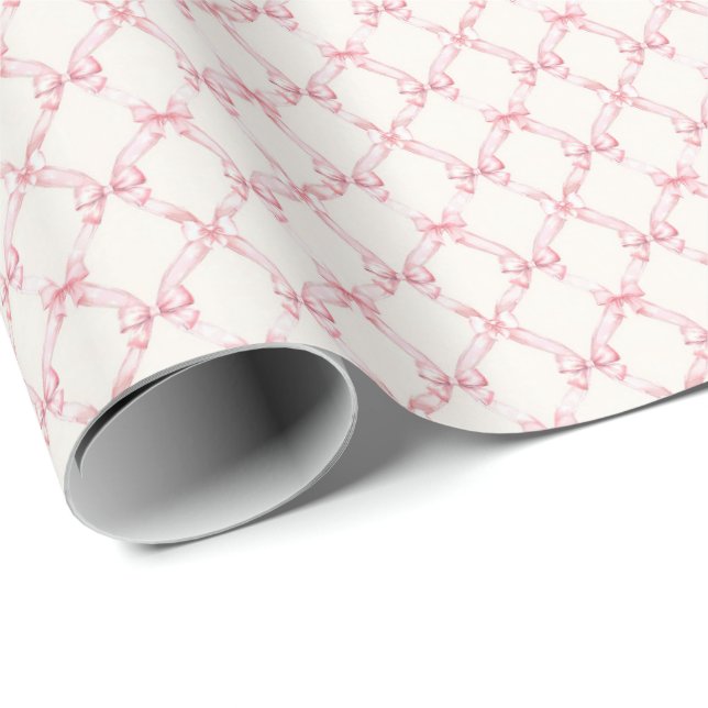 Papel de Embrulho Coquette com Laço Rosa Vintage (Ponta do rolo)