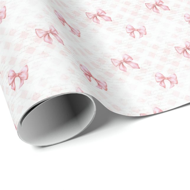 Papel de Embrulho Coquette com Laço Rosa Vintage (Ponta do rolo)