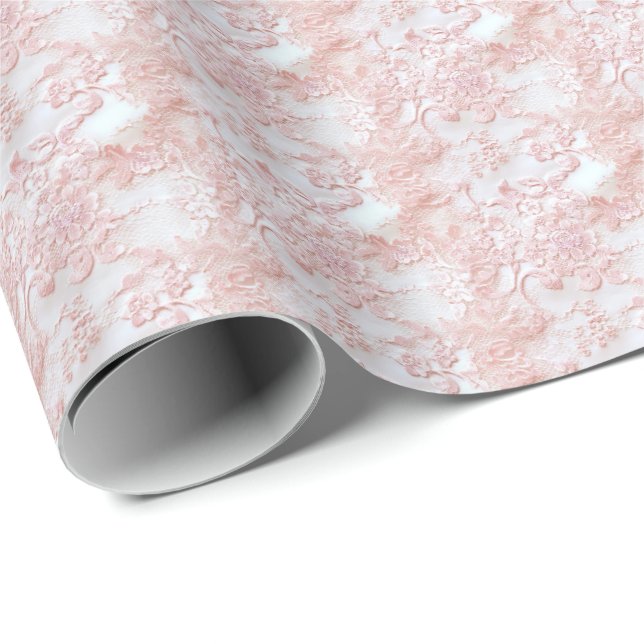 Papel de Embrulho Coquette de Renda Rosa Vintage (Ponta do rolo)