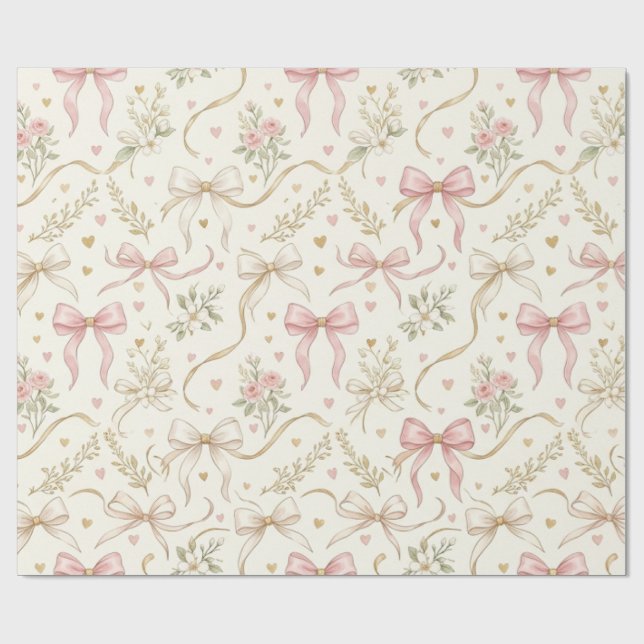 Papel de embrulho Coquette Pink Bow & Vintage Bota (Aberto)