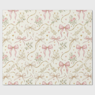 Papel de embrulho Coquette Pink Bow & Vintage Bota