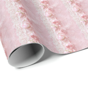 Papel de embrulho Coquette Rosa Vintage com Renda