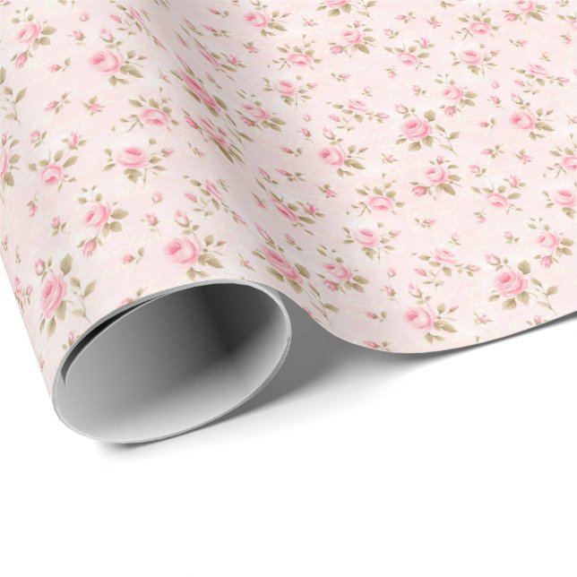 Papel de Embrulho Coquette Rosas Cor-de-Rosa Vinta (Ponta do rolo)