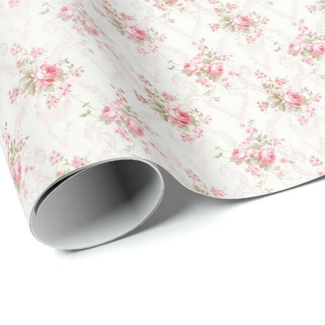 Papel de Embrulho Coquette Rosas Rosa Antigo (Ponta do rolo)