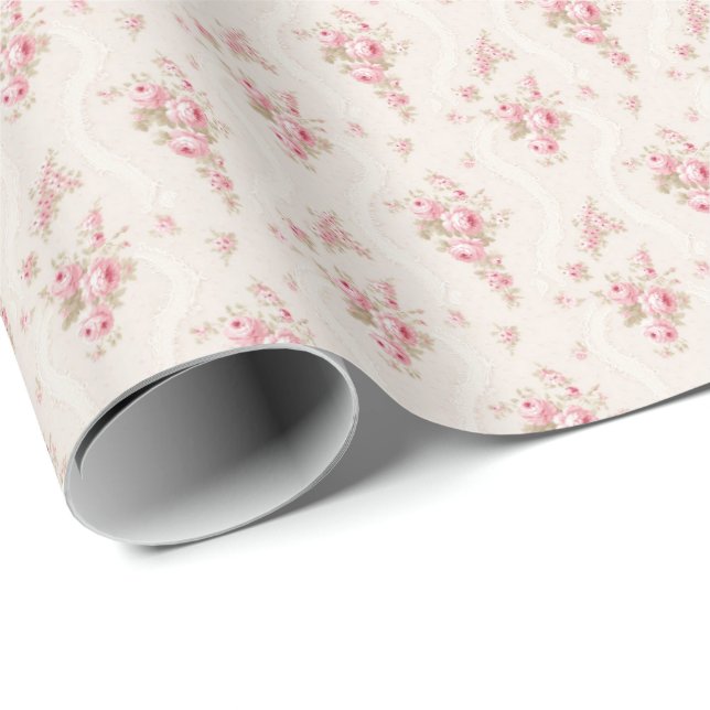 Papel de Embrulho Coquette Rosas Rosa Vintage (Ponta do rolo)