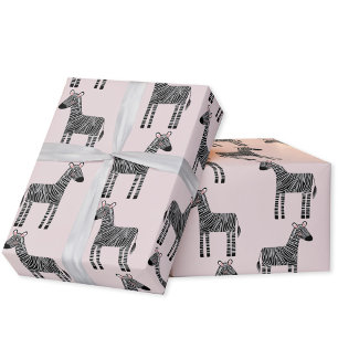 Papel de embrulho cor-de-rosa, branco, zebra esbra