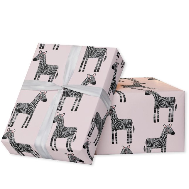 Papel de embrulho cor-de-rosa, branco, zebra esbra (Fun zebra blush pink pattern gift wrapping paper roll)