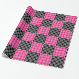 Papel de embrulho cor-de-rosa e preto da xadrez