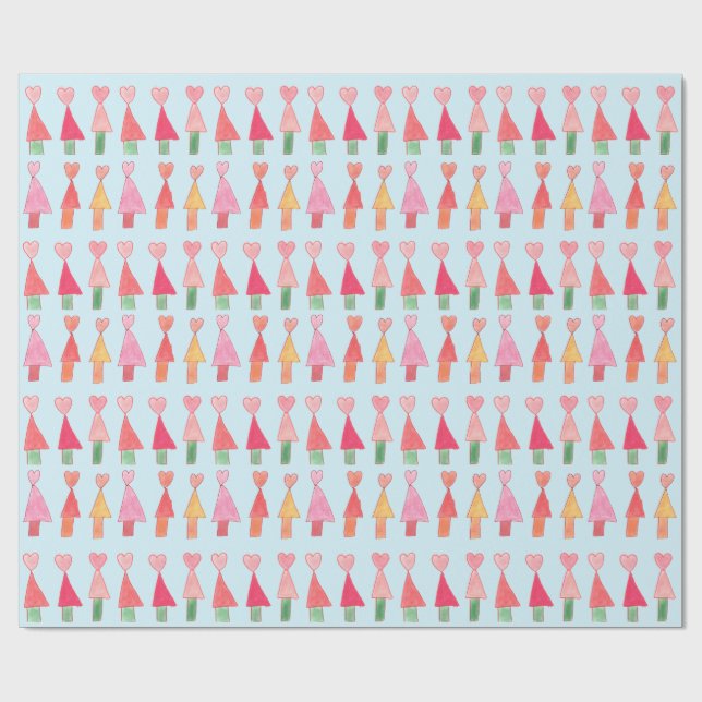 Papel de embrulho Corações de árvore de Natal (Aberto)