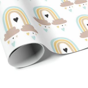 Papel de embrulho - Corações Nuvens Arco-íris