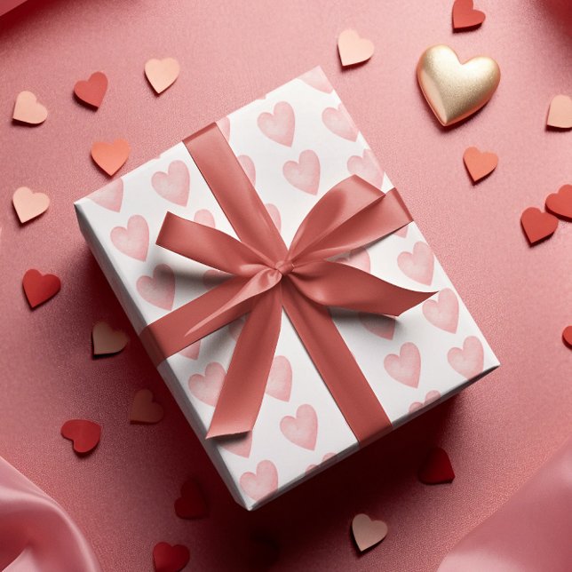 Papel de embrulho Corações Rosa em Aquarela  (Celebrate Valentine's Day with this watercolor heart wrapping paper! )