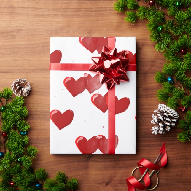 Papel de embrulho Corações Vermelhos (Presente de Natal)