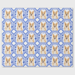 Papel de embrulho Corgi Azul e Branco Chinoiserie