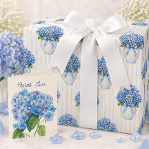 Papel de Embrulho Costeiro Vaso de Hortênsia Azul