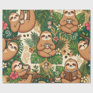 Papel de embrulho Cozy Sloth Coffee Cafe
