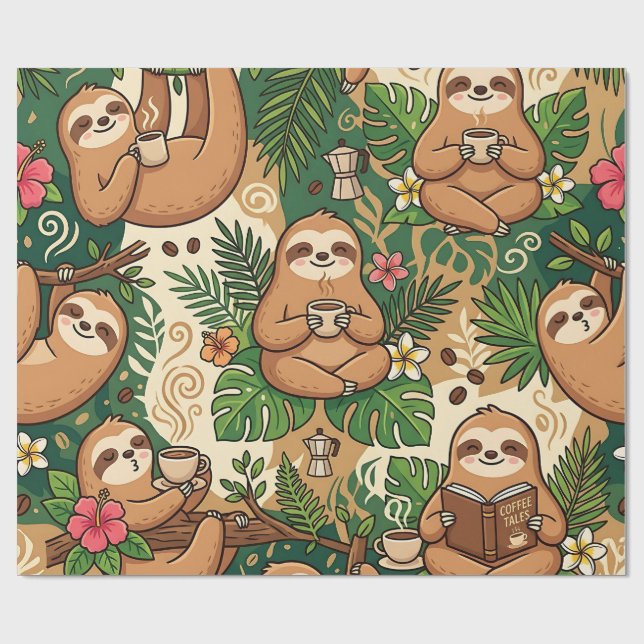 Papel de embrulho Cozy Sloth Coffee Cafe (Aberto)