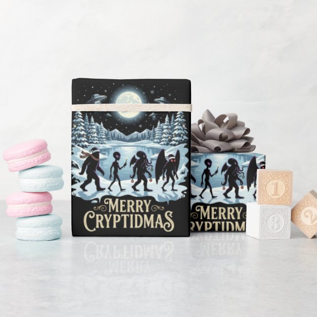 Papel de embrulho Cryptid Christmas Bigfoot Alien  (Chá de bebê)