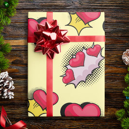 Papel de embrulho Cute Pop Art Love Hearts