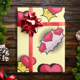 Papel de embrulho Cute Pop Art Love Hearts