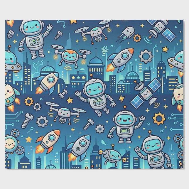 Papel de embrulho da cidade do robô fofo (Aberto)