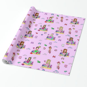 Papel de embrulho da sereia e da menina das