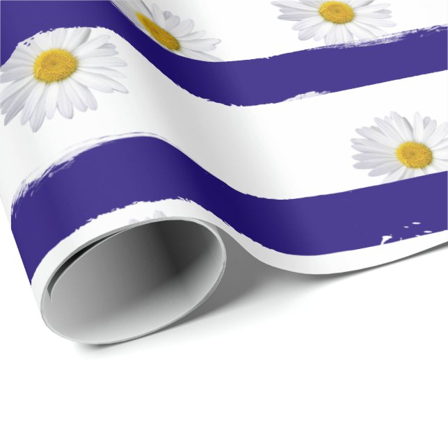 Papel de embrulho Daisy Blue Stripes (Ponta do rolo)