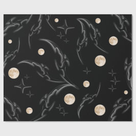 Papel de embrulho Dark Gothic Moon & Stars 