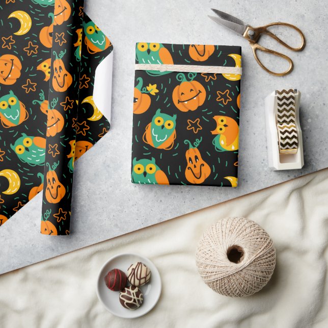 Papel de embrulho de abóboras da lua de Halloween  (Artesanato)