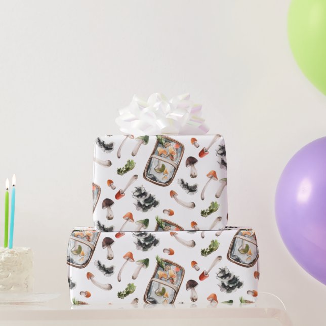 Papel de embrulho de aguarela fofa de cogumelos de (Presentes para festas)