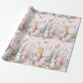 Papel de embrulho de animais da floresta em rosa p