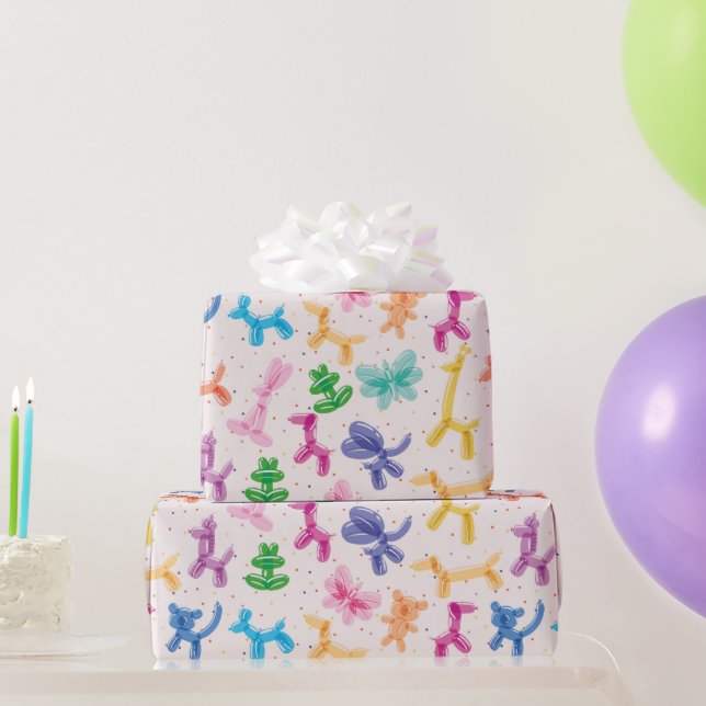 Papel de embrulho de animais de balão coloridos (Presentes para festas)