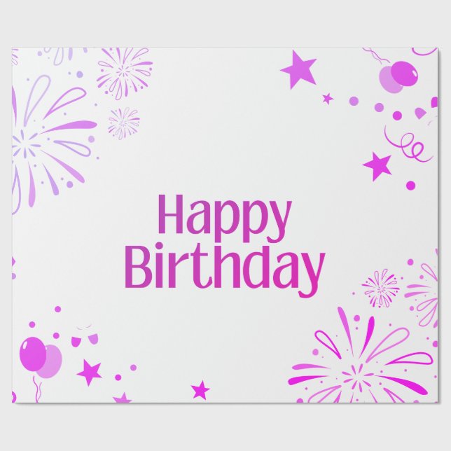 Papel de embrulho de aniversário alegre roxo paste (Aberto)