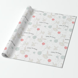 Papel de embrulho de aniversário coelho fofo e bal