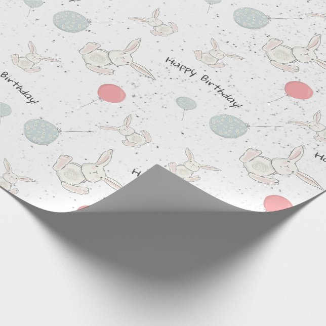 Papel de embrulho de aniversário coelho fofo e bal (Ponta)