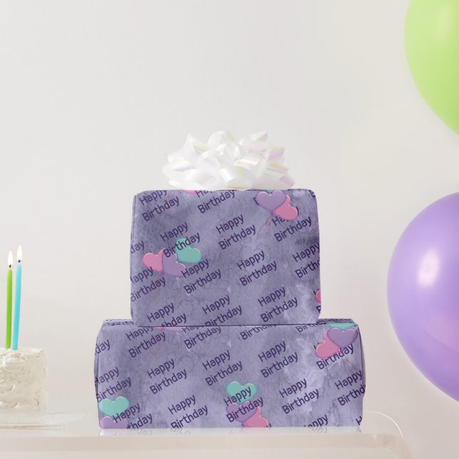 Papel de embrulho de aniversário com balões em for (Presentes para festas)