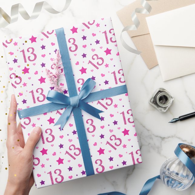 Papel de embrulho de aniversário com brilho para m (13th Birthday 13 Year old Wrapping Paper)