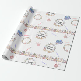 Papel de embrulho de aniversário com crochê