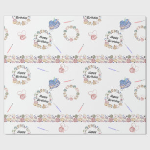 Papel de embrulho de aniversário com crochê