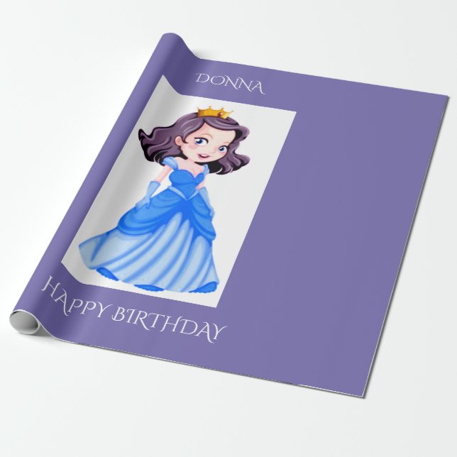 Papel de embrulho de aniversário da princesa. Nome (Desenrolado)