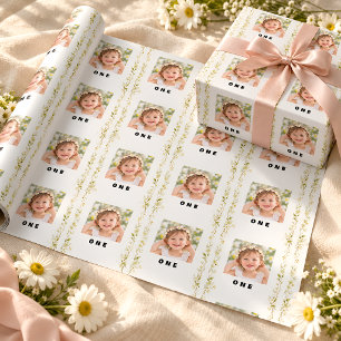 Papel de embrulho de aniversário de 1 ano com foto