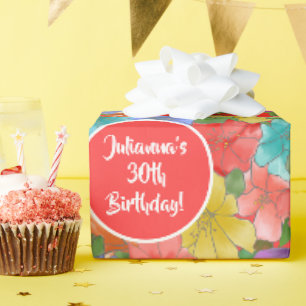 Papel de embrulho de aniversário de 30 anos com fl