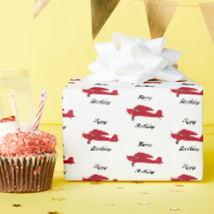 Papel de embrulho de aniversário de avião vermelho