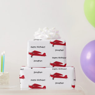 Papel de embrulho de aniversário de avião vermelho