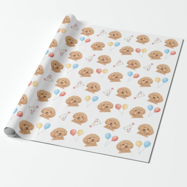 Papel de embrulho de aniversário de cachorro pisca (Desenrolado)