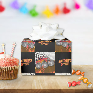 Papel de embrulho de aniversário de caminhão monst