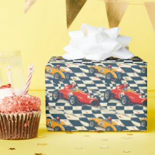 Papel de embrulho de aniversário de carro de corri