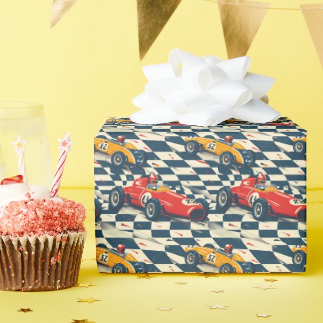 Papel de embrulho de aniversário de carro de corri (Festa de aniversário)
