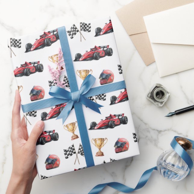 Papel de embrulho de aniversário de carro de corri (Presentear)